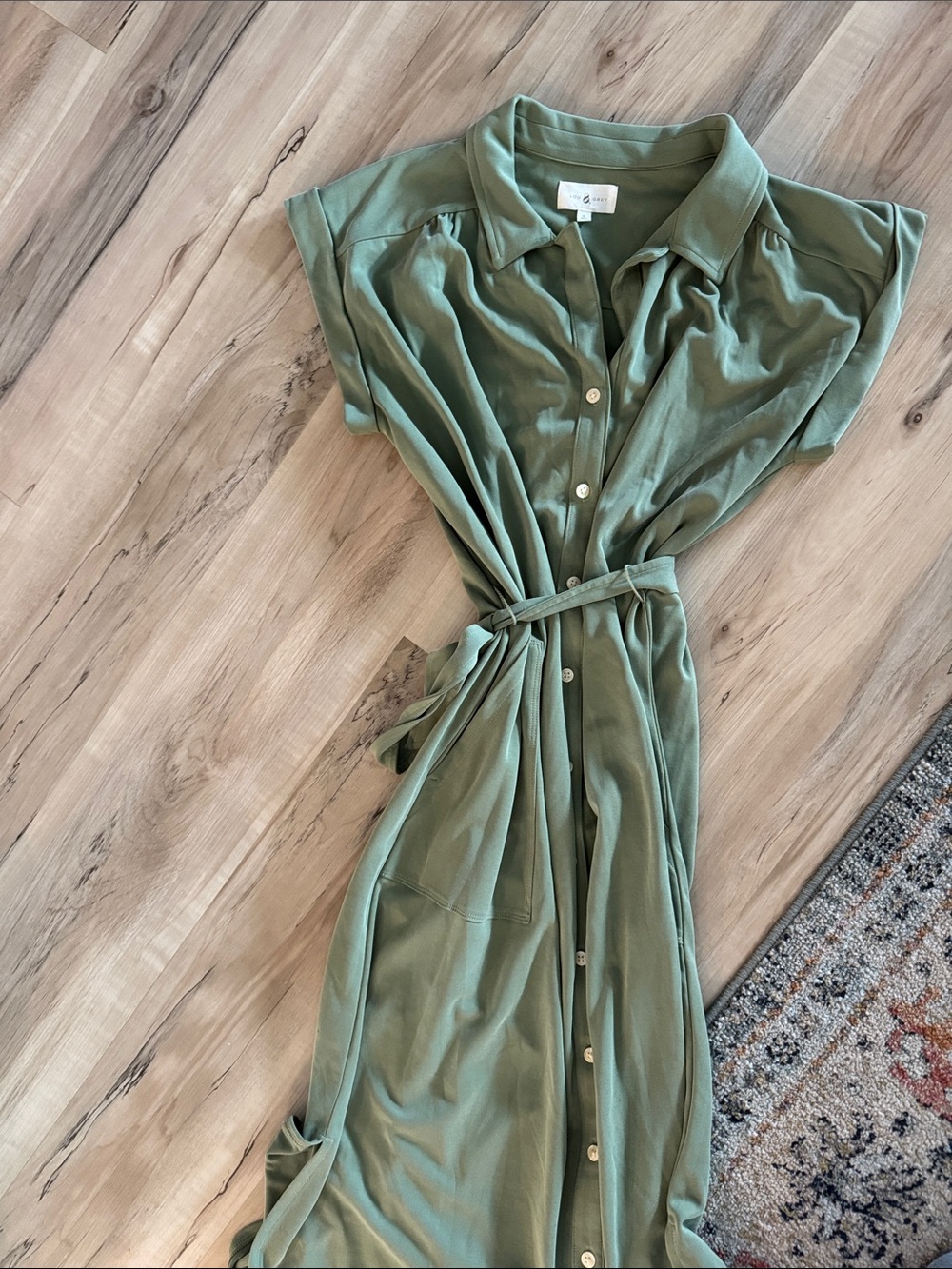 Lou & Grey Light Sage Collared Shirt Dress